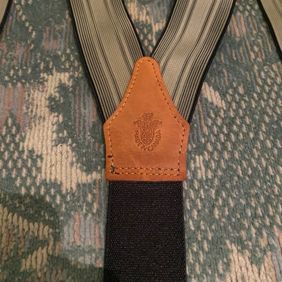 Men's Unbranded Suspenders One Size Grey Leather Made in Canada German Gold Tone - Picture 2 of 9